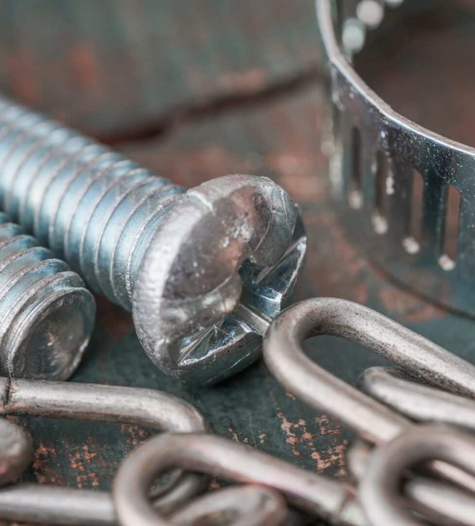 Shiny metal hardware pieces close-up