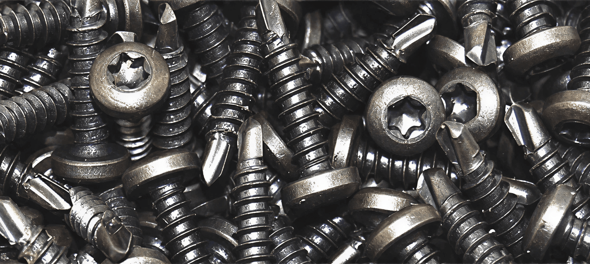 Assorted metal screws close-up